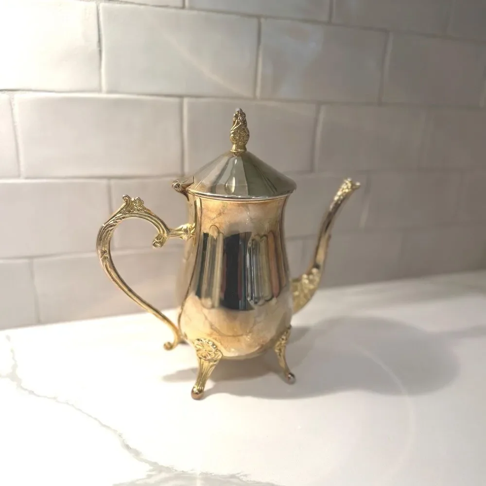 Vintage International Silver Co Gold Plated Coffee Pot, Victorian Tea Server